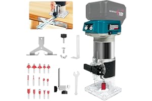 BYCZONE Cordless Wood Router Trimmer for Makita 18V Battery, 6 Variable Speeds Wood Trimmer Set 800W - 30000 RPM Brushless Motor Hand Palm Router with 15pcs 1/4" Shank Router Bits for Woodworking(NO Battery)