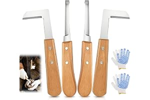 4 stycken hovknivar, rostfritt stål hovskärknivar, innehåller 2 typ I, 2 typer Ltype klo kniv får och handskar, hästvårdsverktyg, ergonomiskt handtag, hästkniv för nötkreatur, får, hästar