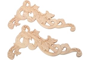 MUXSAM 2pcs 25 * 15cm(left) European Style Wood Carved Corner Onlay Applique Frame Flower Unpainted Furniture Door Decor
