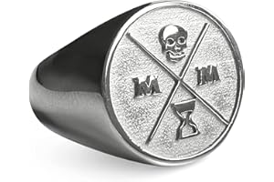 STOIC STORE UK Memento Mori Chevalière en acier inoxydable 316L avec motif tête de mort 3D