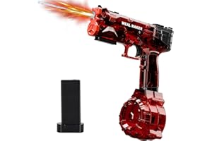 BRISUM Electric Water Gun with LED Lights & Type-C Charging, Transparent Automatic Spray Gun, High Performance, Up to 8 Metres Range, Water Spray Gun for Children and Adults (Red)