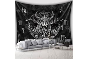 Arsey Wandteppich – Wikinger Deko mit Odin und Raben, Runen Wandtuch, Ideal für Nordische Mythologie und Viking-Liebhaber, Tapestry Wandbehang 300 x 180, Schwarz