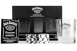JACK DANIEL'S Beams International Whisky Glass and Poker Set, Tin, Black, 12 Count (Pack of 1)