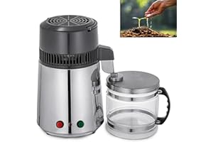 FoundGo Distillateur d'eau 750W Distillateur d'eau en acier inoxydable Distillateur d'eau pure avec pot en verre 1L/H, CE