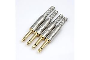 RHINORO (4 pcs a bag Premium 6.35mm 1/4 inch Full-Metal Mono Jack Plug & Strain Relief Guitar Speaker Instrument Solder Soldering Phone End Terminal Gold Plated