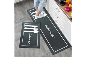 7VSTOHS Tappetini da cucina 2 pezzi, Tappeto Cucina Antiscivolo, Antiscivolo Impermeabile PVC Tappeti da Cucina, lavabile, Adatto per corridoi, cucine, bagni, 43x75+43x150cm