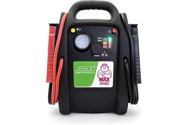 MAXTOOLS JS500 2200 A 22 Ah, Démarreur d'Urgence pour Voitures et Camionnettes, Moteurs Diesel et Essence 12V, Jump Starter, avec Torche LED, Port USB et Câbles de Démarrage