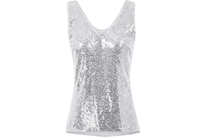 GRACE KARIN Donna Canotta Top con Paillettes Elegante Scollo a V Tank Top Senza Manica