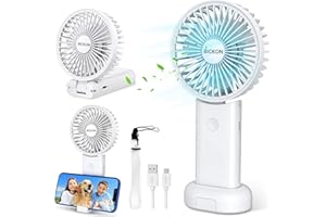 BICKON Ventilatore Portatile, Mini Ventilatore USB Ricaricabile, 3 Velocità per Max 18ore Ventilatore da Tavolo Pieghevole, Ventilatore Silenzioso e Potente con Porta Telefono per Estivo, Regalo