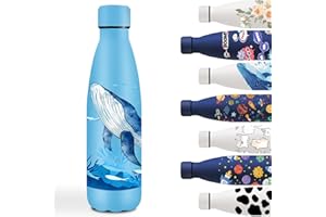 GRSTA Gourde Isotherme, 500ml Gourde Enfant, Facile à Nettoyer, Bouteille Isotherme avec Baleine, Bouteilles Isothermes Sans BPA, Bouteille d'eau anti Fuite, pour l'École, Bureau, Gym, Voyage, Sports, Bleu
