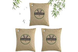 DAWWOTI Bamboo Charcoal Purifying Bags, Air Purifying Bags, Activated Charcoal Odor Absorber Moisture Absorber Natural Carbon Fresheners for Home, Car, Closet, Bathroom, Pets (3 Pack, 200g Each)