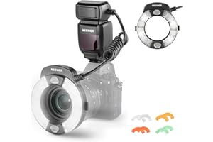 Neewer RF1-N Marco Ring Flash Light Compatibile con Nikon Camera, 76Ws GN15 5600K TTL Illuminazione 1-1/128 Uscita Fronte/Posteriore Tenda Sync Gel Colorati, Anelli Adattatore Obiettivo per Macro