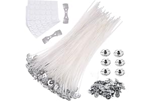 TEPENAR Candle Wicks|100PCS 8 inch Natural Cotton Candle Wick with 100PCS Metal Bases|100PCS Stickers for DIY Craft Candles Making Supplies Kit for Women on Mother's Day, Birthday, Festivals, Wedding, Party