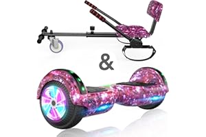 SISIGAD Hoverboard go Kart Seat, 6.5 Inches Hoverboard Hoverkart with LED Lights and Bluetooth Speaker, Hoverboard Go Kart Bundle for Kids Boys Girls