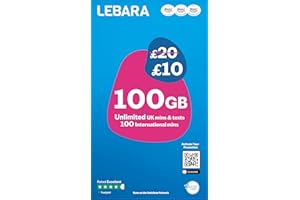 Lebara Mobile SIM Card with 100GB Data Plan for £10, Half Price for First 3 Months, No Contract, UK Calls, Texts, International Minutes, EU and India Roaming Included