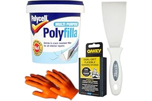 DECEX Wall Filler Kit With 1x1kg Polyfilla Ready Mixed Multi Purpose Filler - Along with Latex-Free Gloves, Oakey Sanding Sponge, and Harris Filling Tool - Easy to Use for Wall Holes, Gaps & Cracks