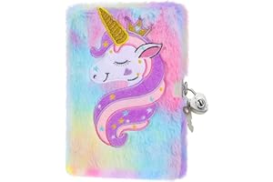AEYAKA Diario Secreto Niña con Candado A5 Unicornio Cuaderno de Felpa Regalo Unicornios para Niñas 21.5 * 14.8cm 160 Páginas A2