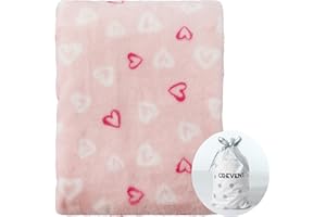 CREVENT 75 cm x 100 cm lekki przytulny pluszowy puszysty ciepły koc polarowy dla dziewczynki niemowlę maluch łóżeczko dziecięce wózek dziecięcy (różowe serce)