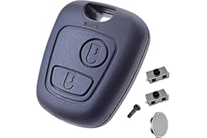 ANGOFIZ Coque Clé Télécommande 2 Boutons sans Lame Compatible avec Peugeot 106 107 206 206CC 206 Break SW 207 306 + 2 Boutons Poussoir Switch + Pile