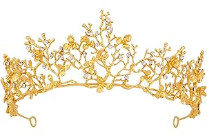 Vofler Tiara, Gold Crown Baroque Vintage Dragonfly Flower Branch Coral Crystal Rhinestone Headpiece for Women Queen Ladies Girl Bridal Bride Princess Birthday Wedding Pageant Halloween Costume Party
