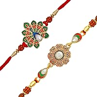 Om Jewells Red And Green Meenakari Pack Of 2 Dancing Peacock And Floral Rakshabandhan Rakhi Combo Set For Dearest Bhai…