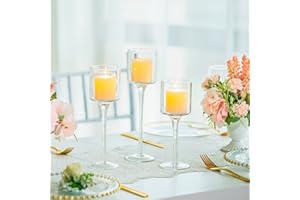 Romadedi Portavelas de Cristal para Velas, Alto Candelabro Porta Velas de te Pequeñas Elegante Mesa de Boda, Navidad Decoración Casa, 2 Juegos 20/23/26cm