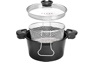 ROSSETTO Faitout Marmite Cuiseur à pâtes Revêtement antiadhésif Friteuse avec Panier Tous Feux Dont Induction Noir 24cm