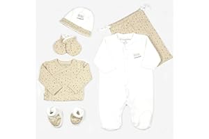 KINOUSSES - Kit Naissance - 6 Pièces (Pyjama, Body, Bonnet, Chaussons, Moufles et Sac de Rangement) - Fille, Garçon, Mixte - Velours