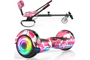 SISIGAD Hoverboards for Children, 6.5 Inch Self-Balancing Hoverboard with Go-kart and LED Lights, Bluetooth Speaker, Gift for Children