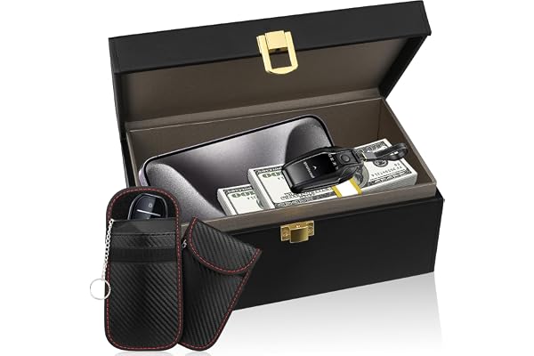 Diyife Grand Boîte Anti RFID Clé Voiture Ensemble avec 2 Etui RFID, Boîte de Blindage de Signal de Clé de Voiture Keyless Go, Protecteur de Porte-clés Antivol/Prévenir Piratage à Distance