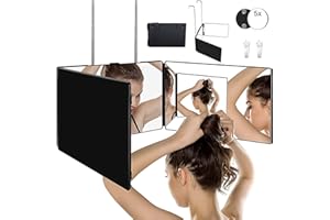 hagvot 360 Grad Spiegel, tragbarer 3 Wege Spiegel, höhenverstellbar bis 21 Zoll, kann überall aufgehängt Werden, geeignet für Haarschnitt, Rasur, Make-up (Ohne Lichter)