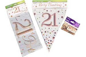 21st Birthday Decoration Kit Age 21 Decorations Banner Bunting Confetti Rose Gold FANCYDRESSCOZ FDC Him Her Men Women