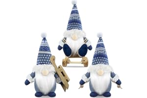 Gehydy Gnomo Navidad Decoración Juego de 3 Trineo Navideñas Christmas Decor para Hogar Casa 19cm - Azul