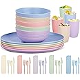 Chuboir 35pcs Dinner Set, Camping Plates and Bowls Set for 5 People, Unbreakable Tableware, Plastic Lightweight Serving Plates, Bowls, Cups, Cutlery Set, Forks for Camping, Picnic, Party, RV, Dorm