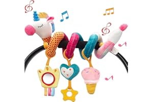 hahaland Colgantes para Cochecitos Juguetes Bebes 0 3 6 12 Meses, Espiral Actividades Juguetes Colgantes con Mordedor y Sonajero, Suave Peluches para Bebes Niños y Niñas Regalos Originales