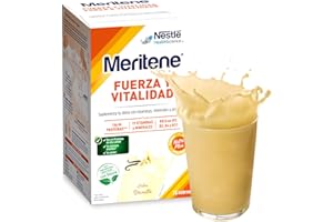 Meritene | Fuerza y Vitalidad | Batidos Sabor Vainilla | Fuerza para tus Músculos, Vitalidad para ti | Solución Nutricional para Adultos con Proteínas, Vitaminas y Minerales | 15 Sobres | 450 gr