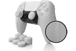 Foamy Lizard SensePro Dock kompatibel PS5 Controller | Weiche, flache Anti-Rutsch-Schutzhülle aus Silikongel für Playstation 5 Dualsense, Gummi-Schutz plus 8 erhöhte Daumengriffkappen (PS5 weiß)