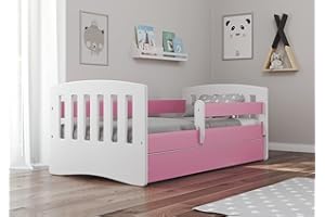 ‎BJIRD Bjird Kinderbett Jugendbett 80x160 80x180 Rosa mit Rausfallschutz Schublade und Lattenrost Kinderbetten für Mädchen und Junge - Classic I 160 cm