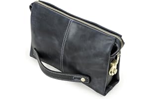 Contacts Mens Genuine Leather ID Card Organizer Clutch for Men, Large Capacity with Anti-Theft Lock Travel Passport Wallet Phone Holder Hand Bag with Wrist Strap