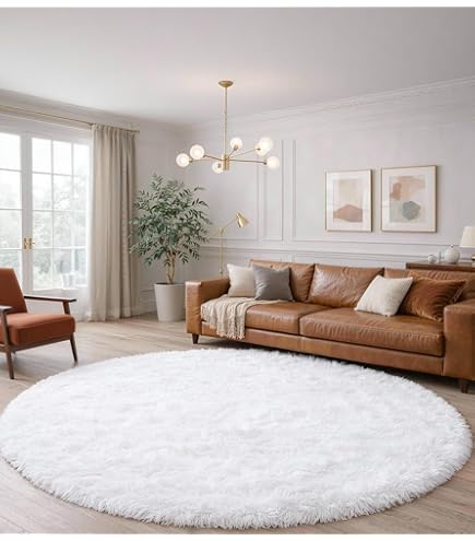 Liveinu Tappeto Shaggy Rotondo Tappeti Soggiorno Pelo Lungo Antiscivolo Lavabili Moderni Moquette 80 Cm Blu Grigio