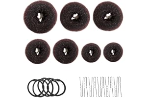 QEEQPF Maszyna do chleba pączka, 7-częściowa maszyna do koków brązowa, zestaw w kształcie pierścienia, z 10 klipsami w kształcie litery U, 5 elastycznych sznurków do włosów.