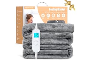 JERVAMNI Heated Blanket Electric Throw, Warm Blanket | Controllable 10 Temperature Levels | 1-10 Hours Auto Shut-off | Machine Washable | Soft Flannel | Winter Gifts | 160x130CM