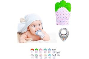 FUNKY PLANET Guanto Dentizione Neonato in Silicone - Giochi Dentizione Neonato - Guantino Dentizione - Sollievo Denti Neonato - Baby Teething Toy - Giochino per i Denti Neonato + MORBIDO BIB