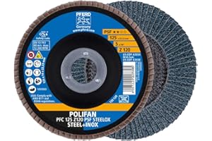 PFERD Polyfan, disco lamellare 5 pezzi, Ø 125 mm, Z 120, conico, PSF STEELOX | 69398195 – per acciaio e acciaio inox (INOX)