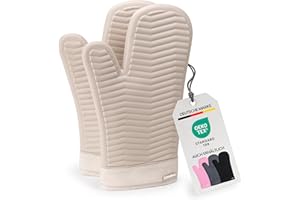 ‎BELLPHANY Bellphany Silikon Ofenhandschuhe Paar - Topfhandschuhe zum Kochen & Backen, Backhandschuhe hitzebeständig bis 250°C, Beige