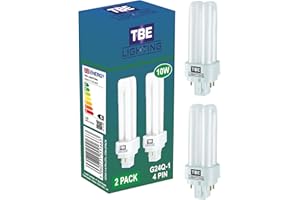TBE LIGHTING 10w G24Q-1 4-Pin CFL Lamp - Pack of 2 units - Cool White 4000K, 600 Lumen / Double Turn CFL Compact Fluorescent Light