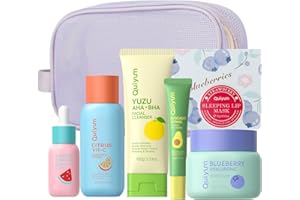 QUIYUM Coffret de soins du visage, hydratant visage femme, coffret de soins de la peau 6 pièces visage, avec nettoyant, tonique, sérum, crème pour les yeux, hydratant, masque pour les lèvres