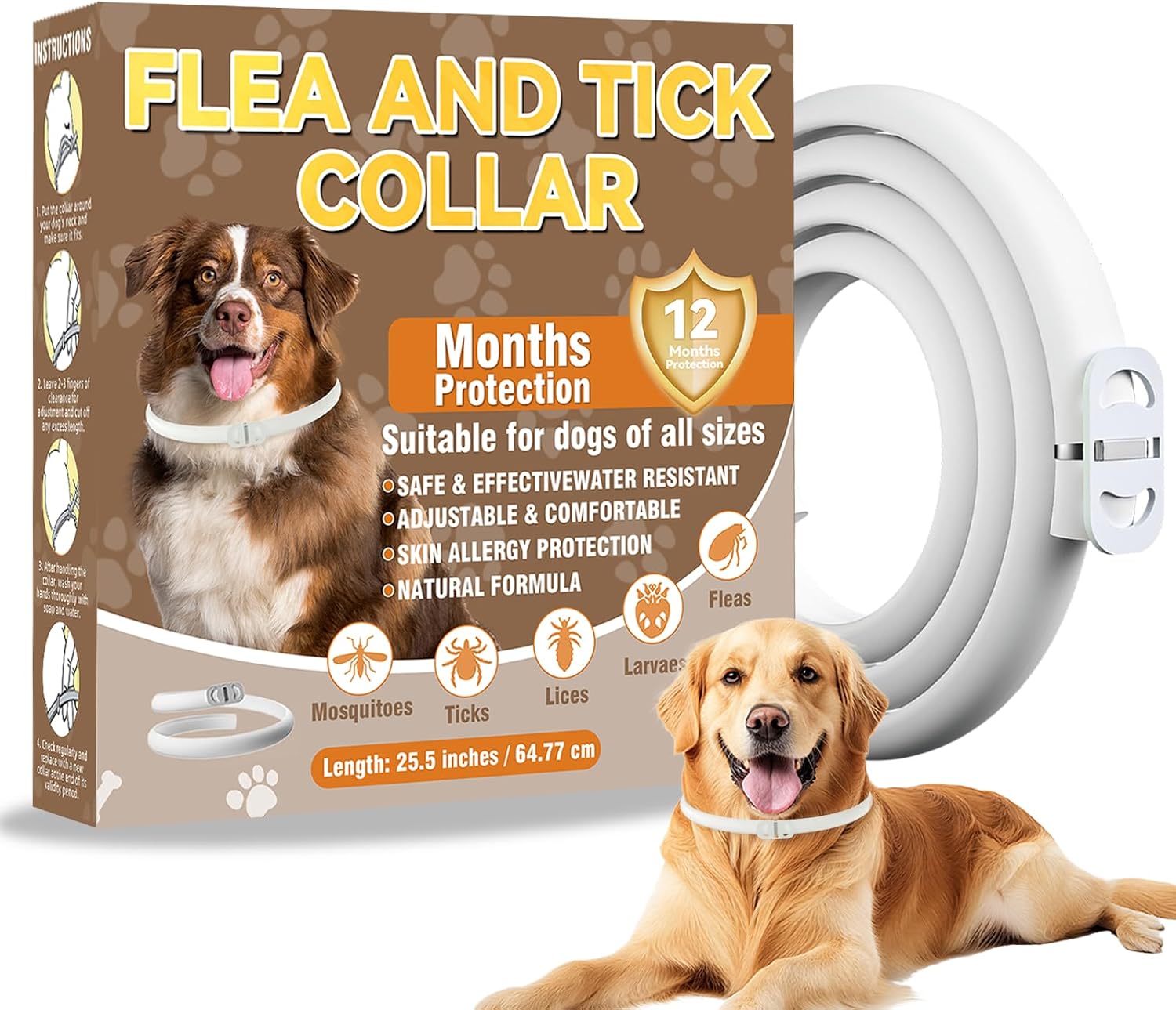 Inpumo Collar Antiparasitario para Perros, Collar Antipulgas y Garrapatas, Apto para Todos los Tamaños, Fórmula Natural Segura, Material Impermeable, Dura 12 Meses (1 Pack)