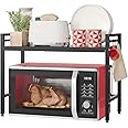 NETEL Expandable Microwave Shelf,2 Tier Microwave Stand with 4 Hooks,Microwave Shelf Stand,Microwave Oven Rack, Desktop Printer Shelf Rack, Bakers Rack,Kitchen Countertop Organiser Shelves