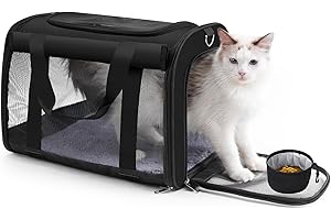 TWDEPART Cat Carrier Backpack - Durable, Ventilated & Foldable with Roll-Up Shade, Includes Free Collapsible Bowl & Cushion for Stress-Free Travel (Black)